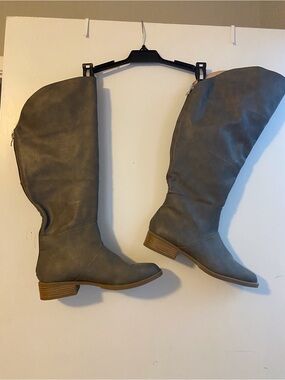 Journee Collection Gray Over-the-Knee Faux Leather Boots